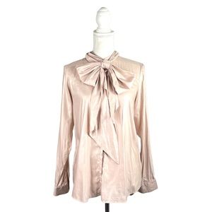 Zara Blush Beige Pink Blouse Pussy Bow Tie Neck Detail Career Dress Top